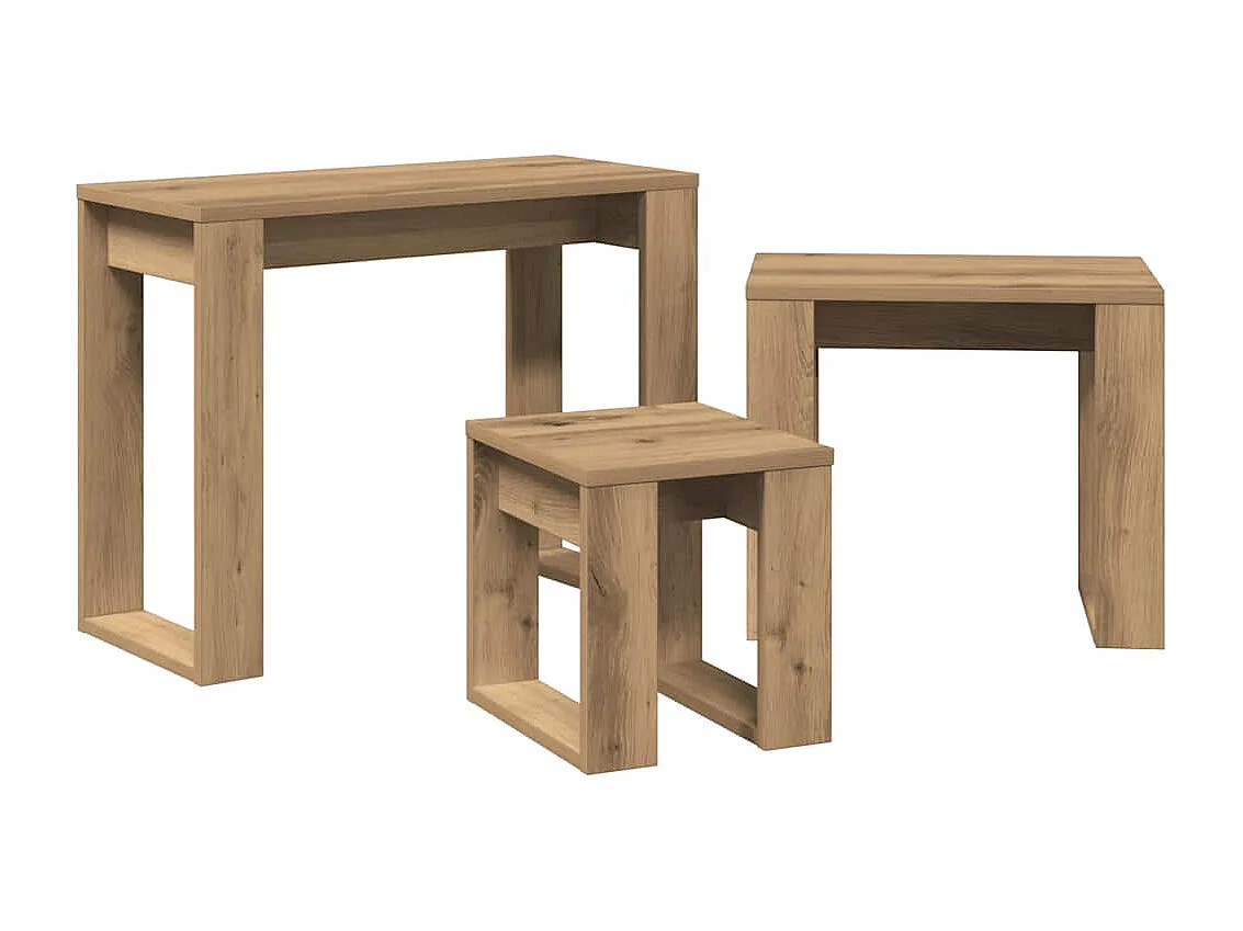 Mesas apilables 3 uds madera de ingeniería roble artisan