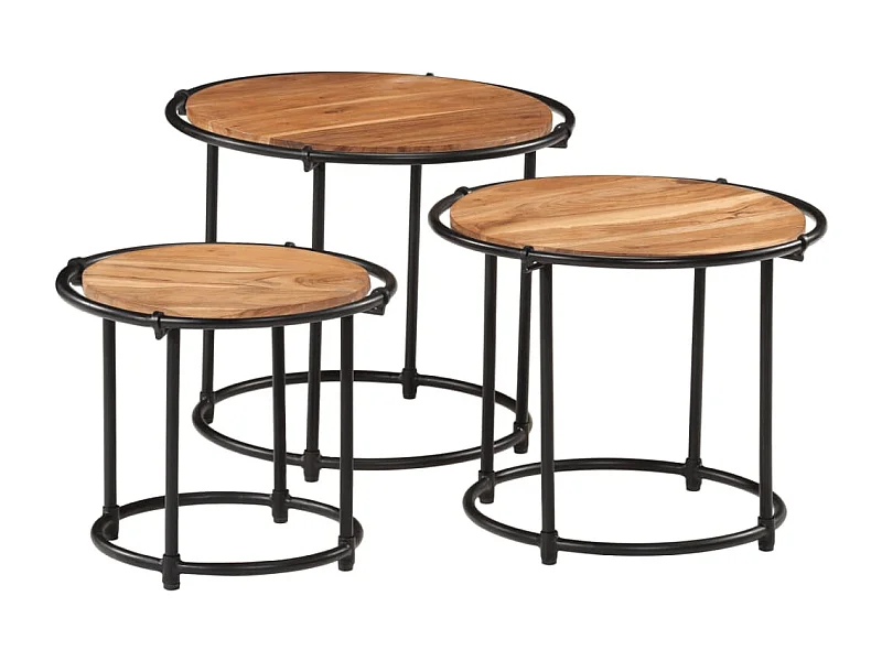 Mesas apilables 3 piezas madera maciza de acacia