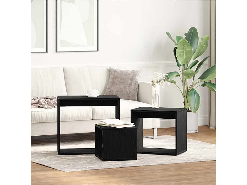 Mesa de Ninho Outros 3 peças Carvalho Preto 55 x 30 x 50 cm