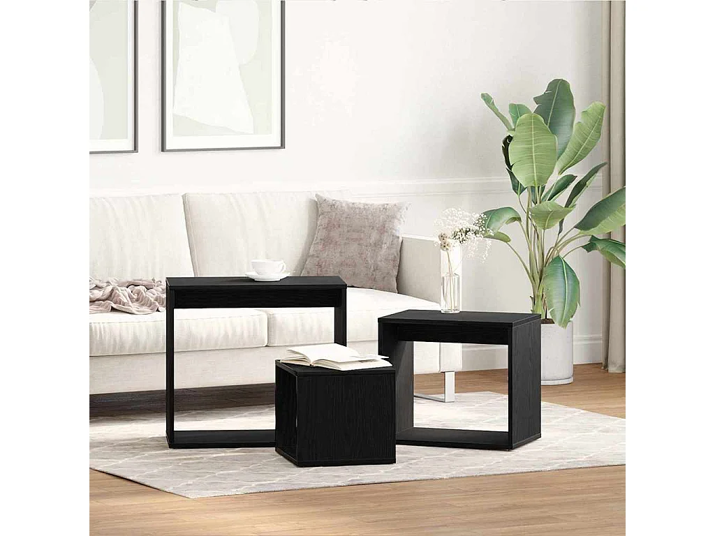 Table Gigogne Autre 3 pièces Chêne noir 55 x 30 x 50 cm