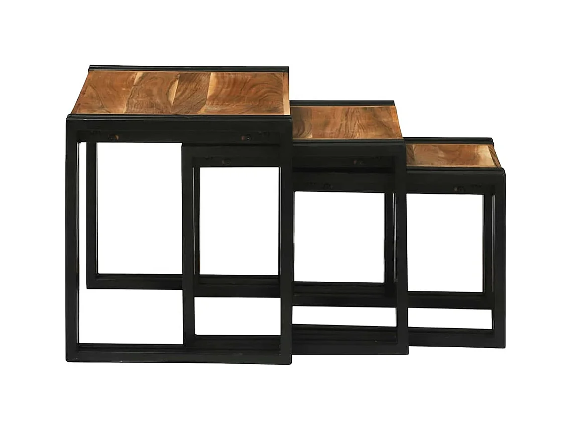 Table Gigogne 3 pièces Bois d'acacia solide et un métal