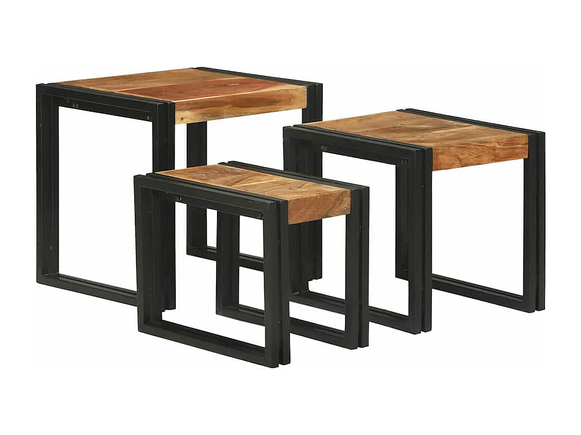 Table Gigogne 3 pièces Bois d'acacia solide et un métal
