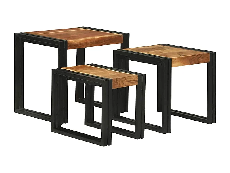 Table Gigogne 3 pièces Bois d'acacia solide et un métal