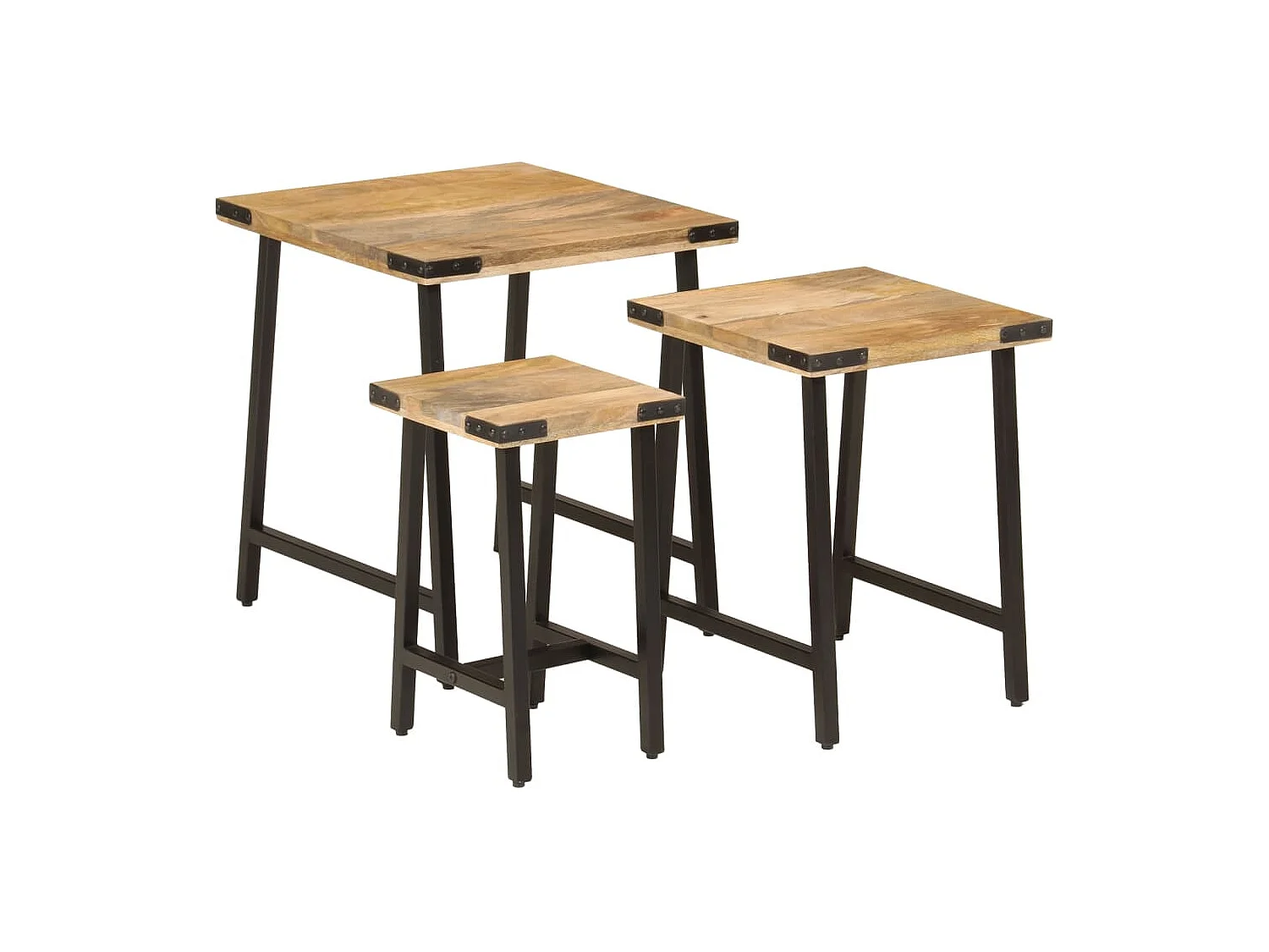 Tables basses gigognes 3 pièces bois massif de manguier et fer