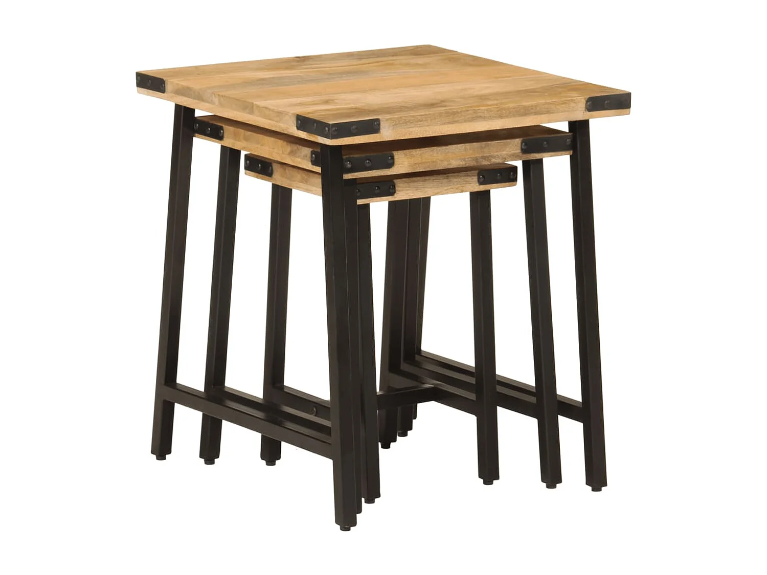 Tables basses gigognes 3 pièces bois massif de manguier et fer