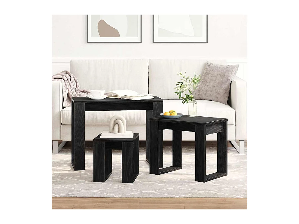 Table Gigogne 3 pièces Chêne noir 61 x 28 x 47 cm