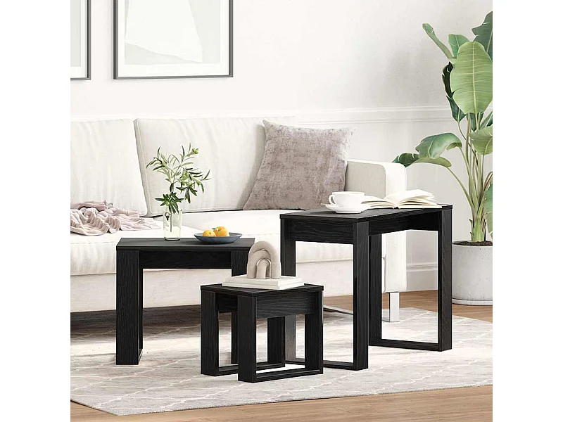 Nesttafel 3 pcs Zwart eiken 61 x 28 x 47 cm Bewerkt hout