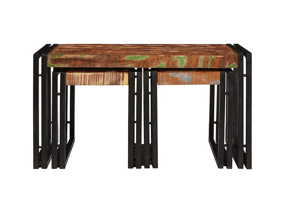 Table Gigogne 3 pièces Marron et noir bois de récupération massif