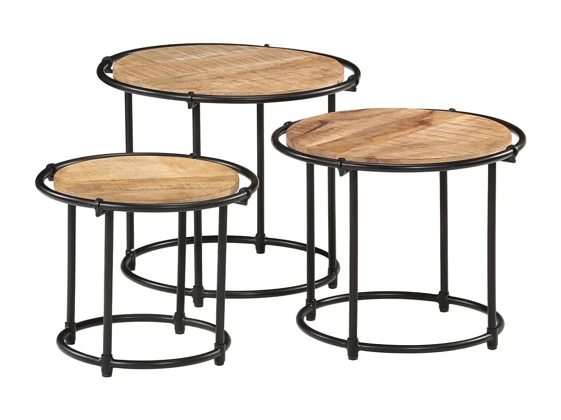 Tables gigognes 3 pièces bois de manguier massif brut