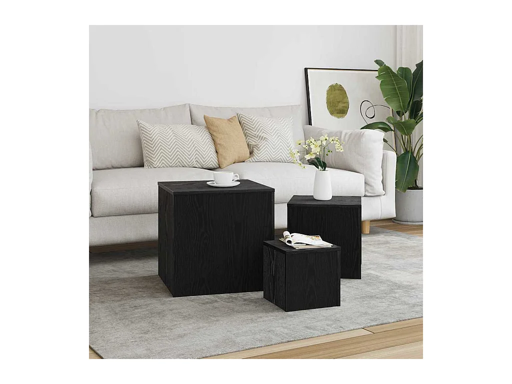 Table Gigogne 3 pièces Chêne noir 45 x 45 x 45 cm