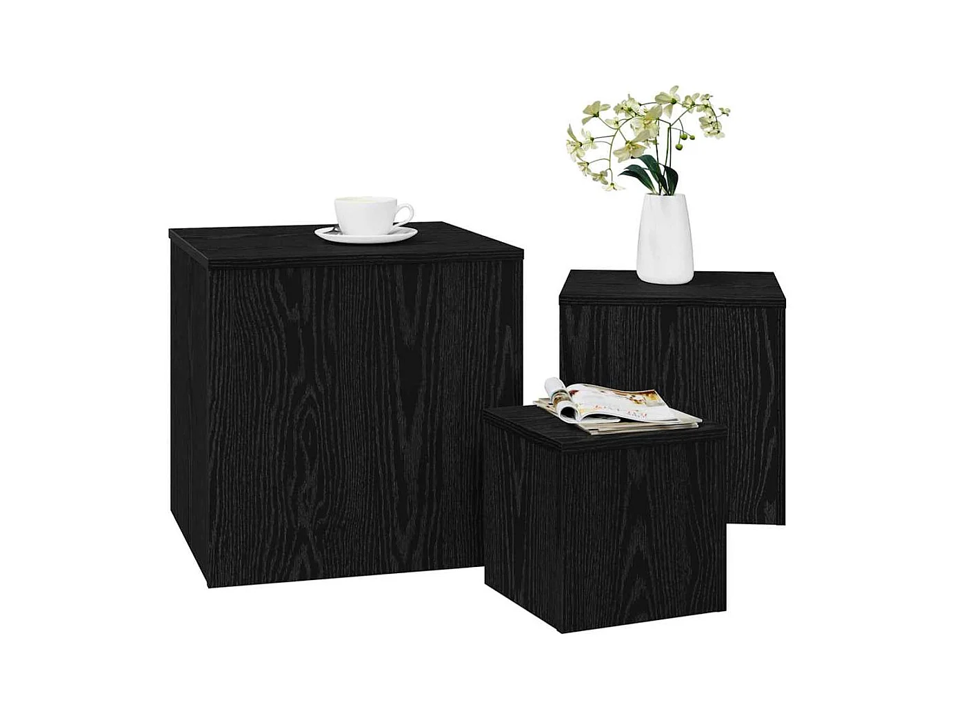 Table Gigogne 3 pièces Chêne noir 45 x 45 x 45 cm