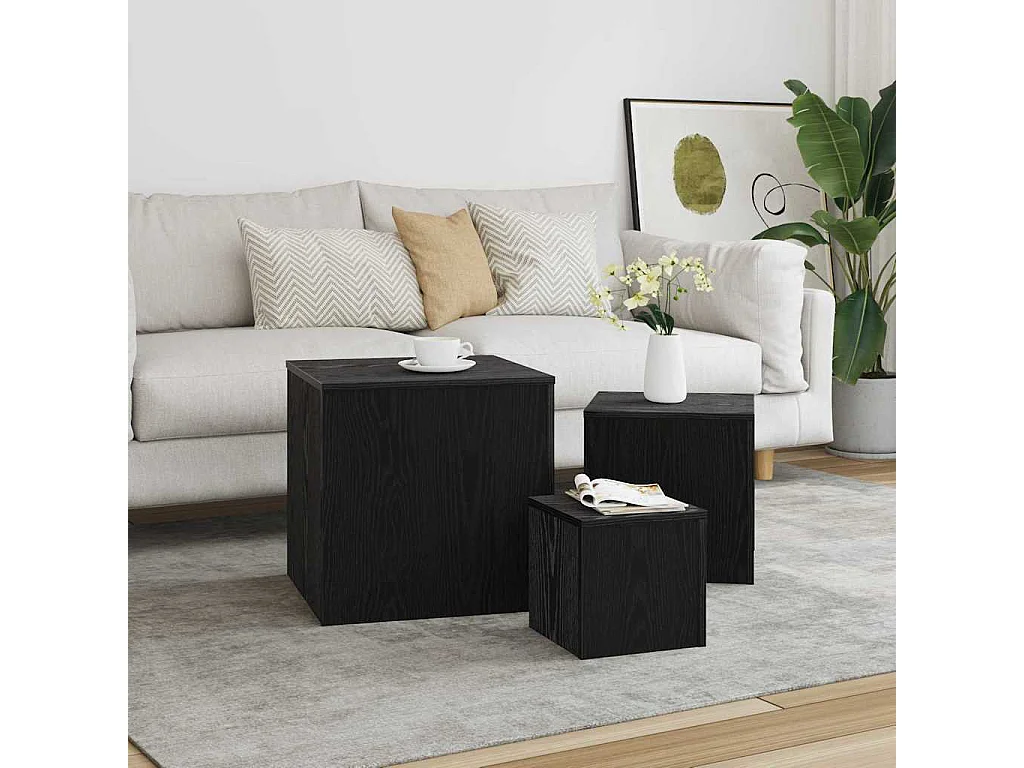 Table Gigogne 3 pièces Chêne noir 45 x 45 x 45 cm