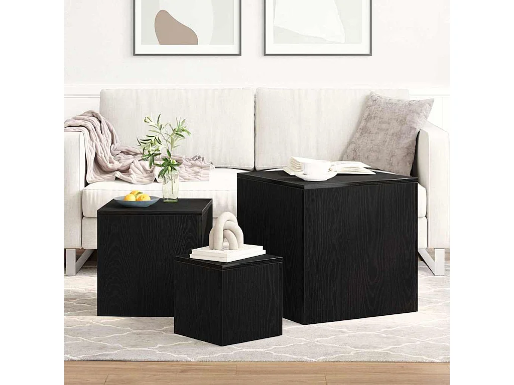 Table Gigogne 3 pièces Chêne noir 45 x 45 x 45 cm