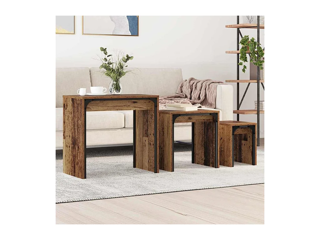 Table basse gigogne 3 pièces Bois ancien 60 x 35 x 56 cm