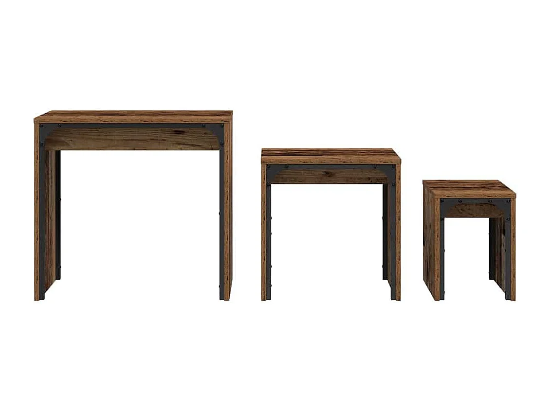 Table basse gigogne 3 pièces Bois ancien 60 x 35 x 56 cm