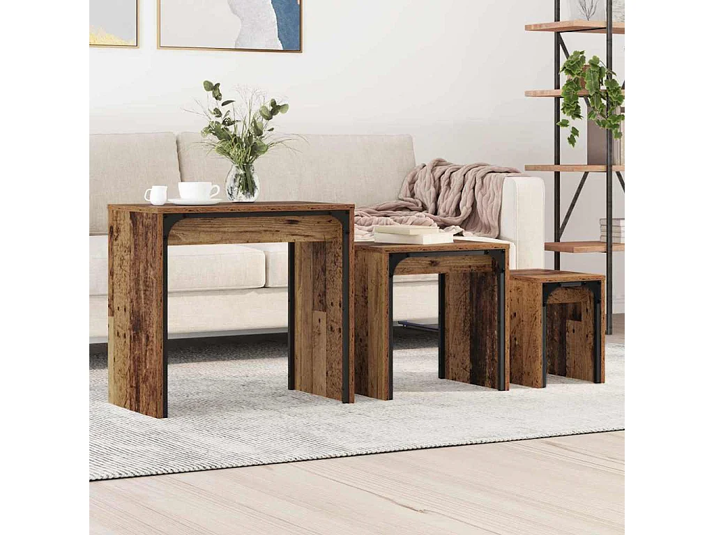 Mesa de Café Nido 3 piezas Madera vieja 60 x 35 x 56 cm