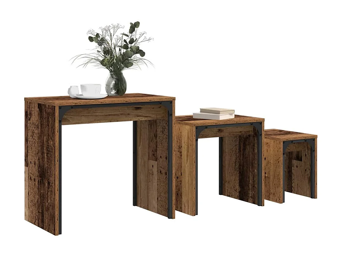 Mesa de Café Nido 3 piezas Madera vieja 60 x 35 x 56 cm