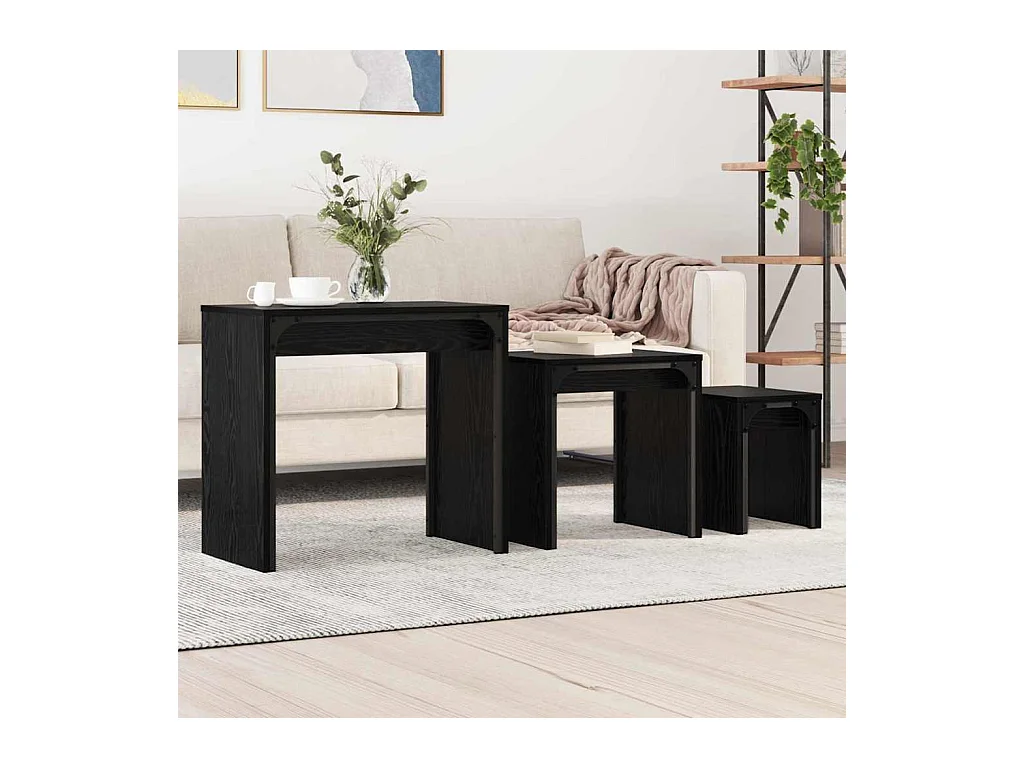 Table basse gigogne 3 pièces Chêne noir 60 x 35 x 56 cm