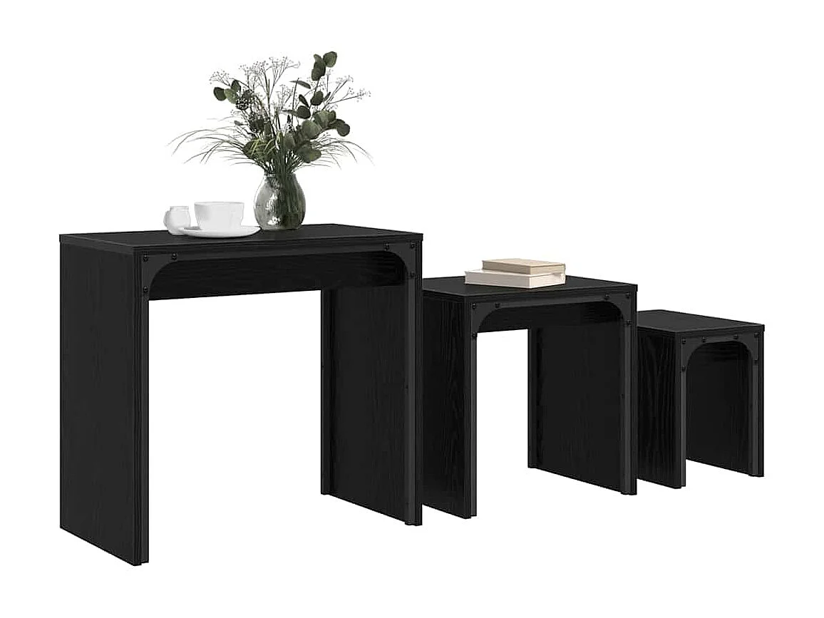 Table basse gigogne 3 pièces Chêne noir 60 x 35 x 56 cm