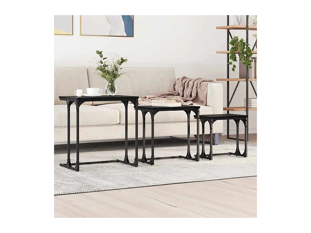 Table basse gigogne 3 pièces Chêne noir 50.5 x 35 x 53 cm