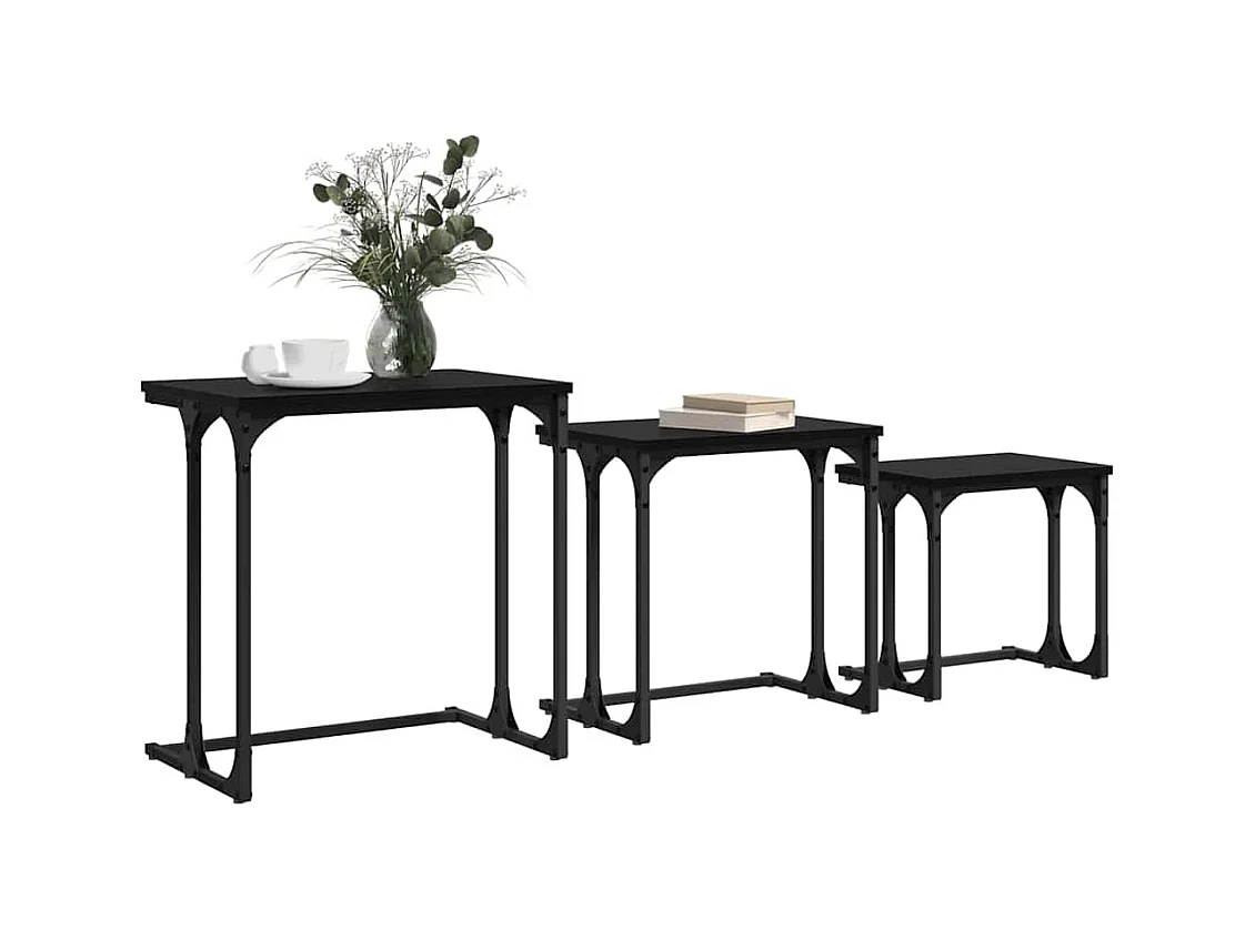 Table basse gigogne 3 pièces Chêne noir 50.5 x 35 x 53 cm