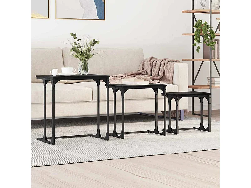 Table basse gigogne 3 pièces Chêne noir 50.5 x 35 x 53 cm