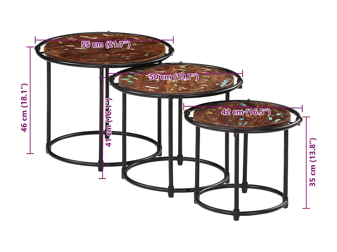 Tables gigognes 3 pièces bois massif de récupération