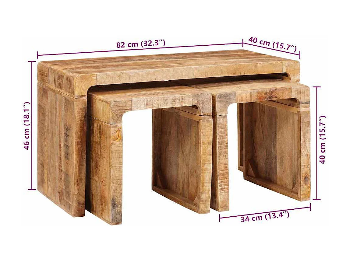 Tables gigognes bois de manguier massif