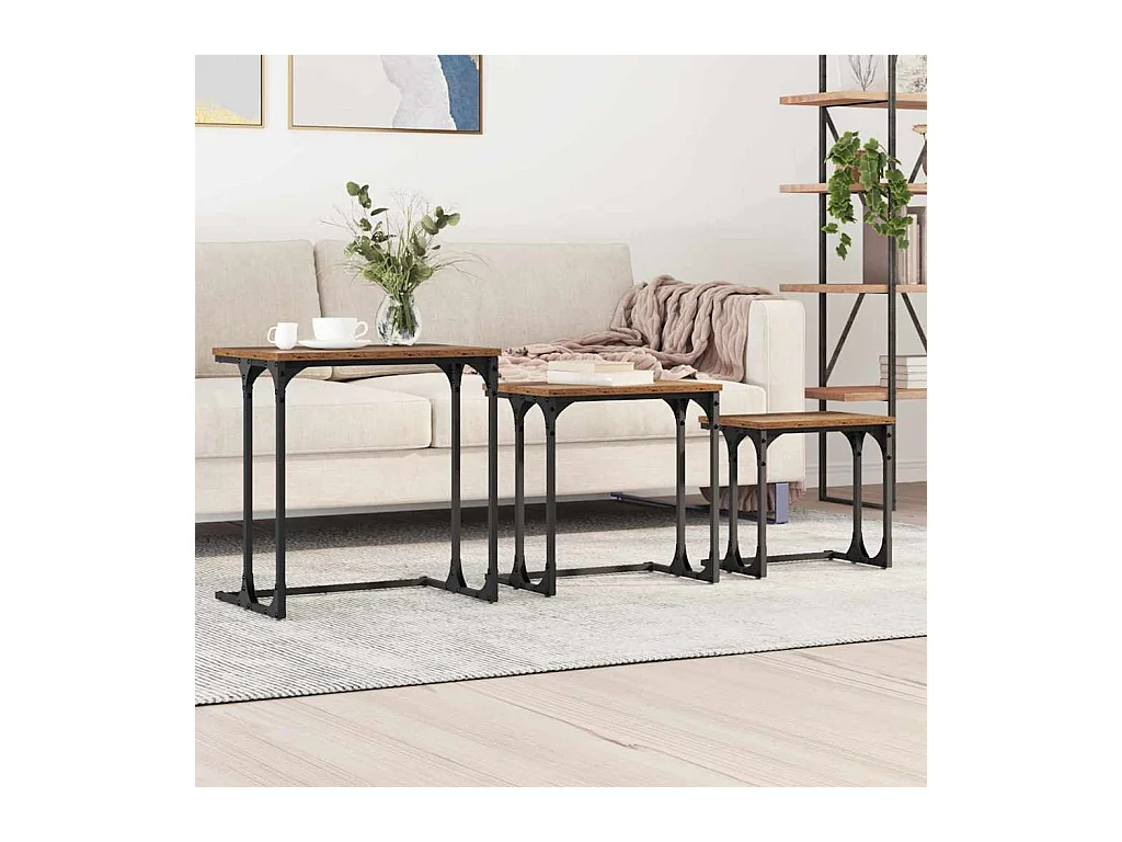 Table basse gigogne 3 pièces Bois ancien 50.5 x 35 x 53 cm