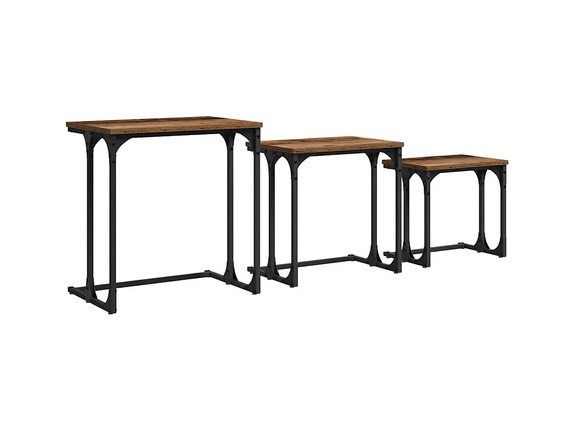 Table basse gigogne 3 pièces Bois ancien 50.5 x 35 x 53 cm