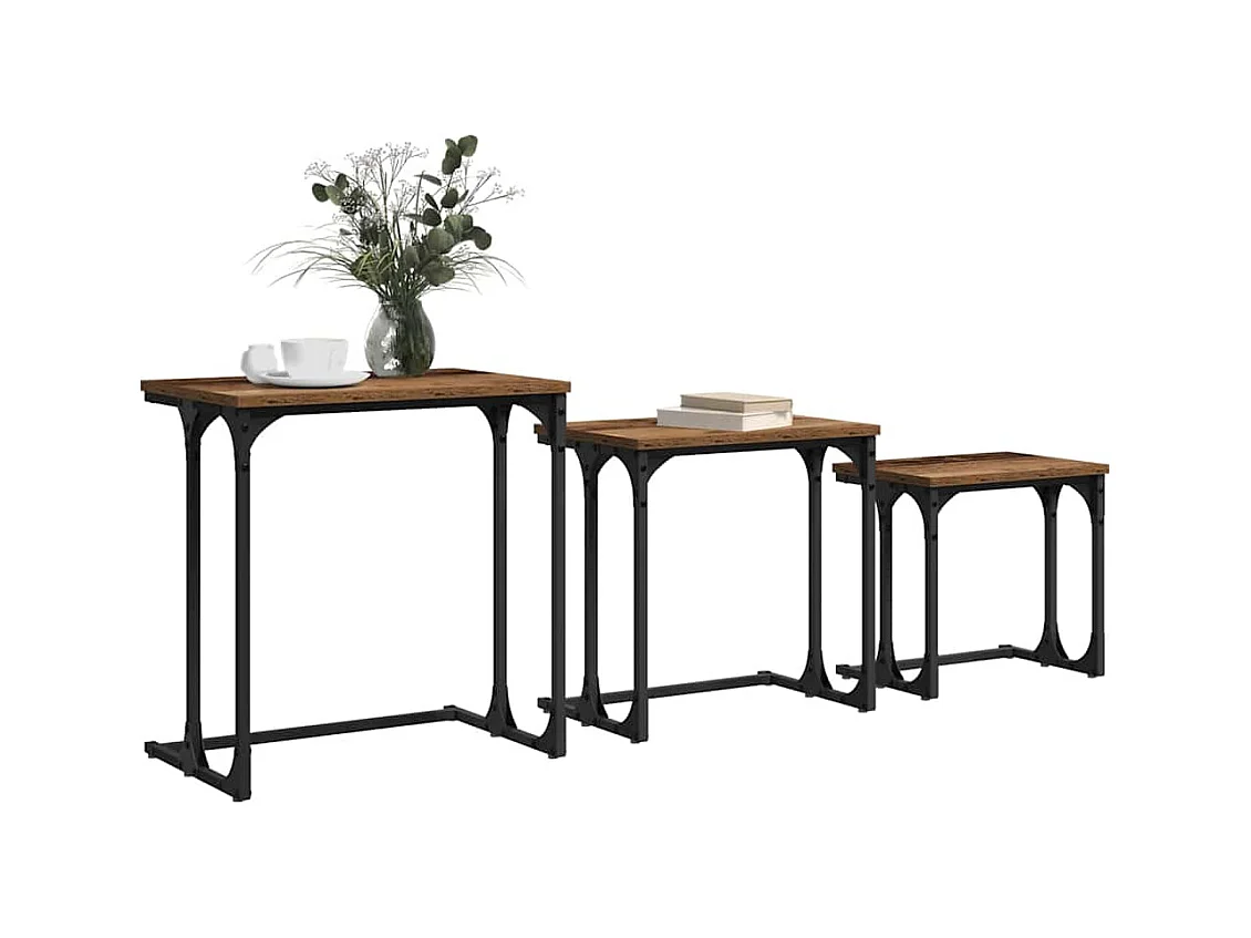 Table basse gigogne 3 pièces Bois ancien 50.5 x 35 x 53 cm