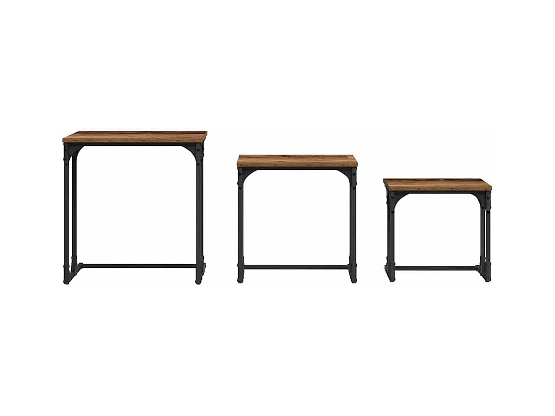 Table basse gigogne 3 pièces Bois ancien 50.5 x 35 x 53 cm