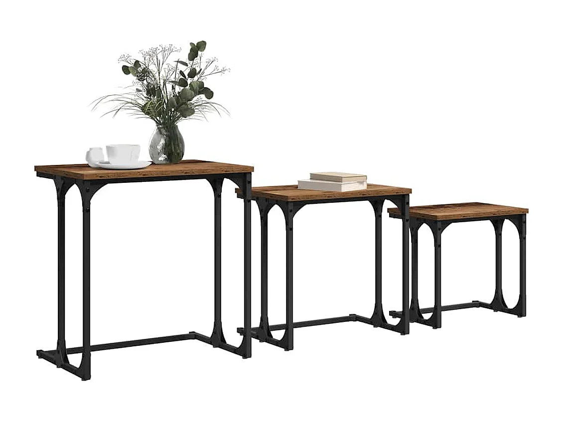 Mesa de Café Nido 3 piezas Madera vieja 50.5 x 35 x 53 cm