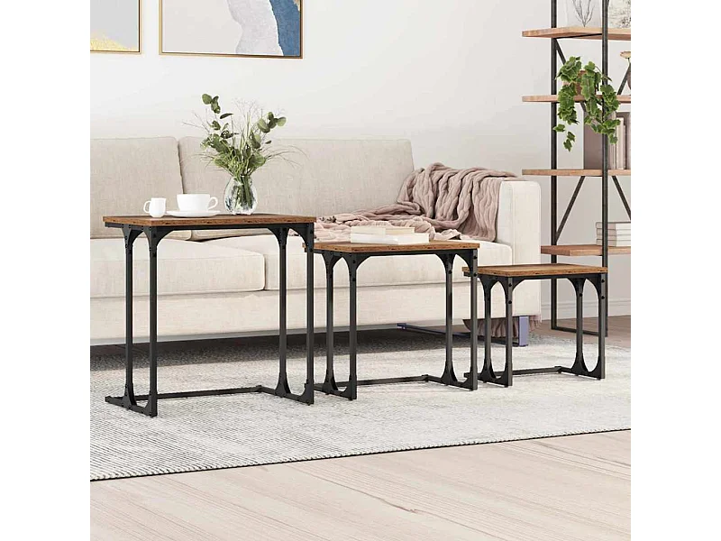 Mesa de Café Nido 3 piezas Madera vieja 50.5 x 35 x 53 cm