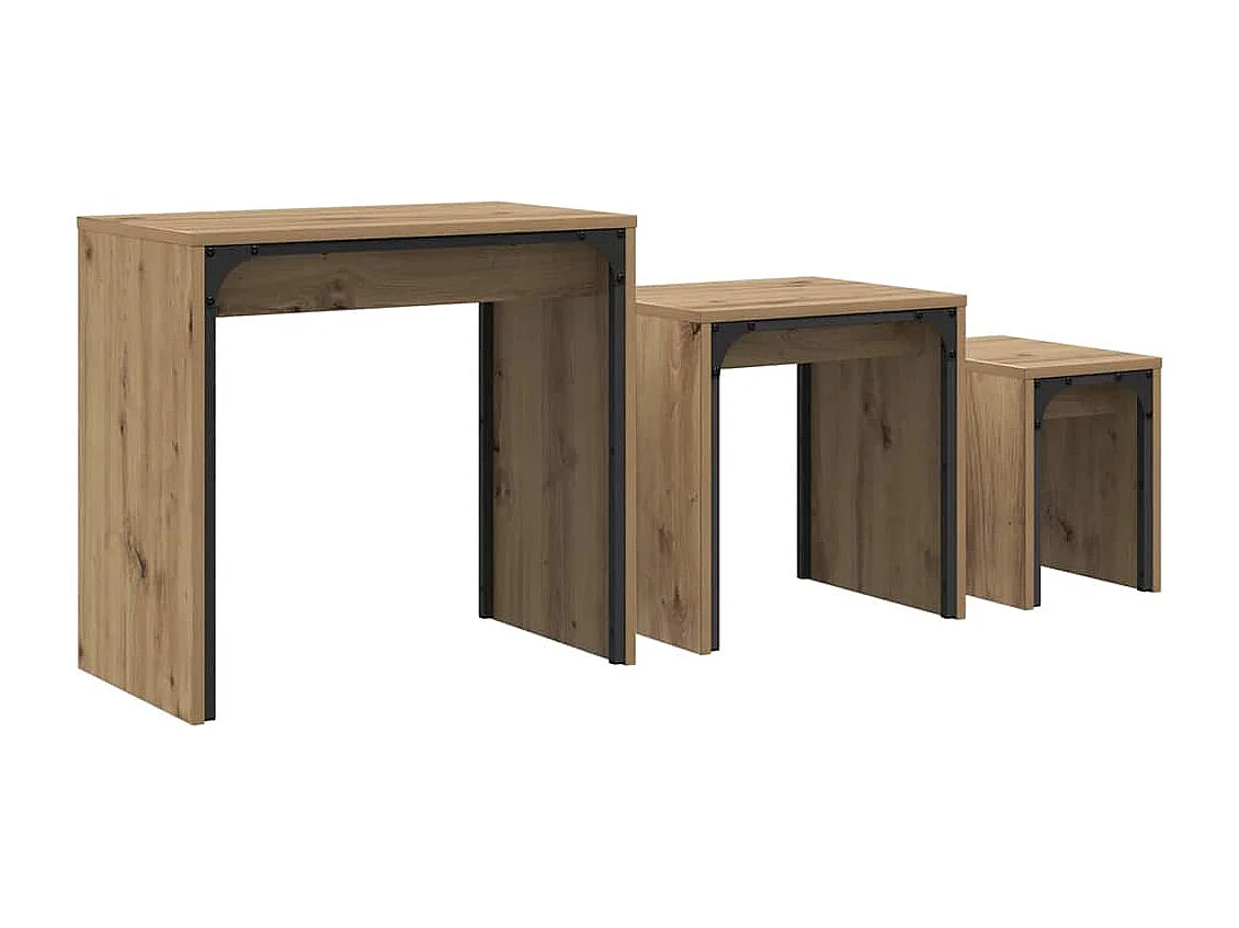 Table basse gigogne 3 pièces chêne artisanal 60 x 35 x 56 cm