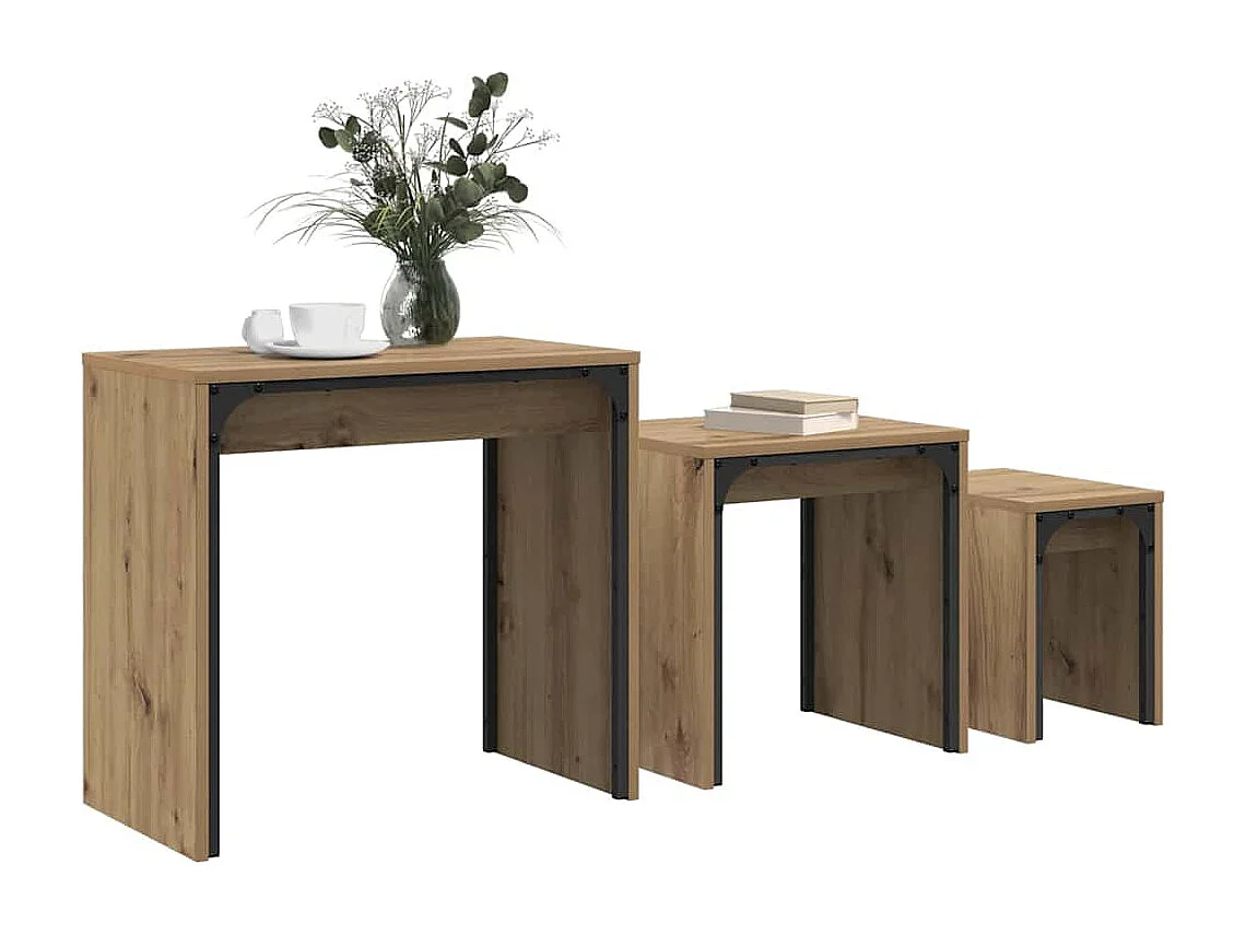 Table basse gigogne 3 pièces chêne artisanal 60 x 35 x 56 cm