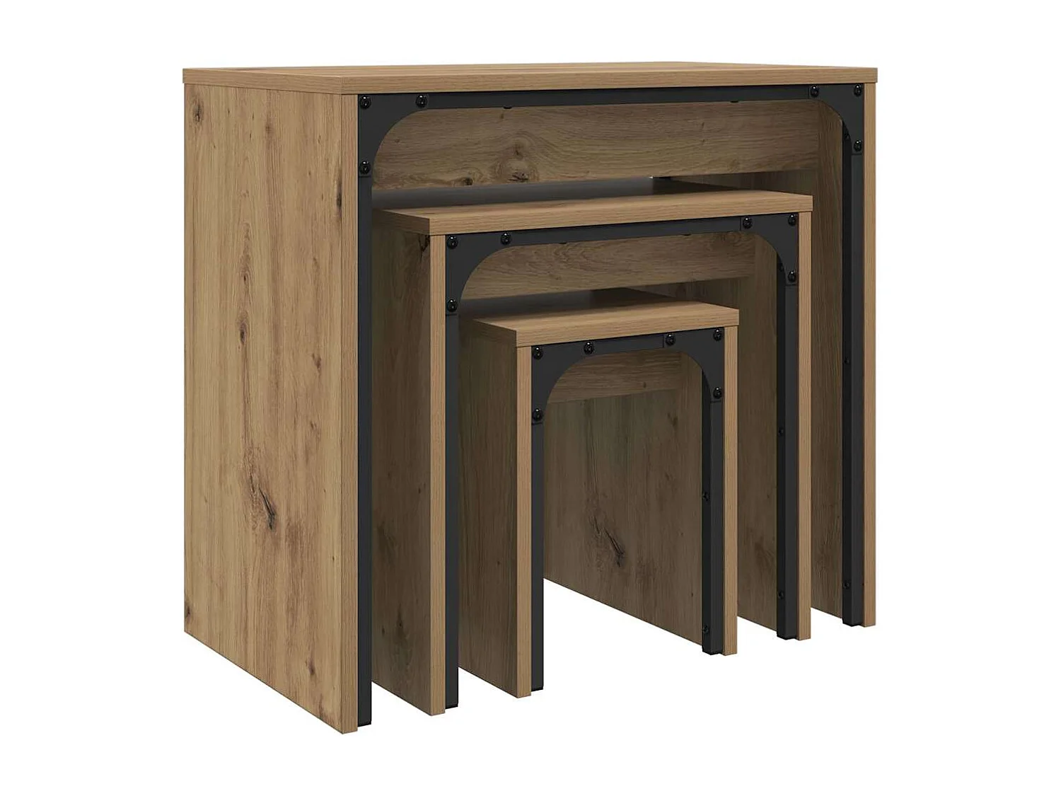 Table basse gigogne 3 pièces chêne artisanal 60 x 35 x 56 cm