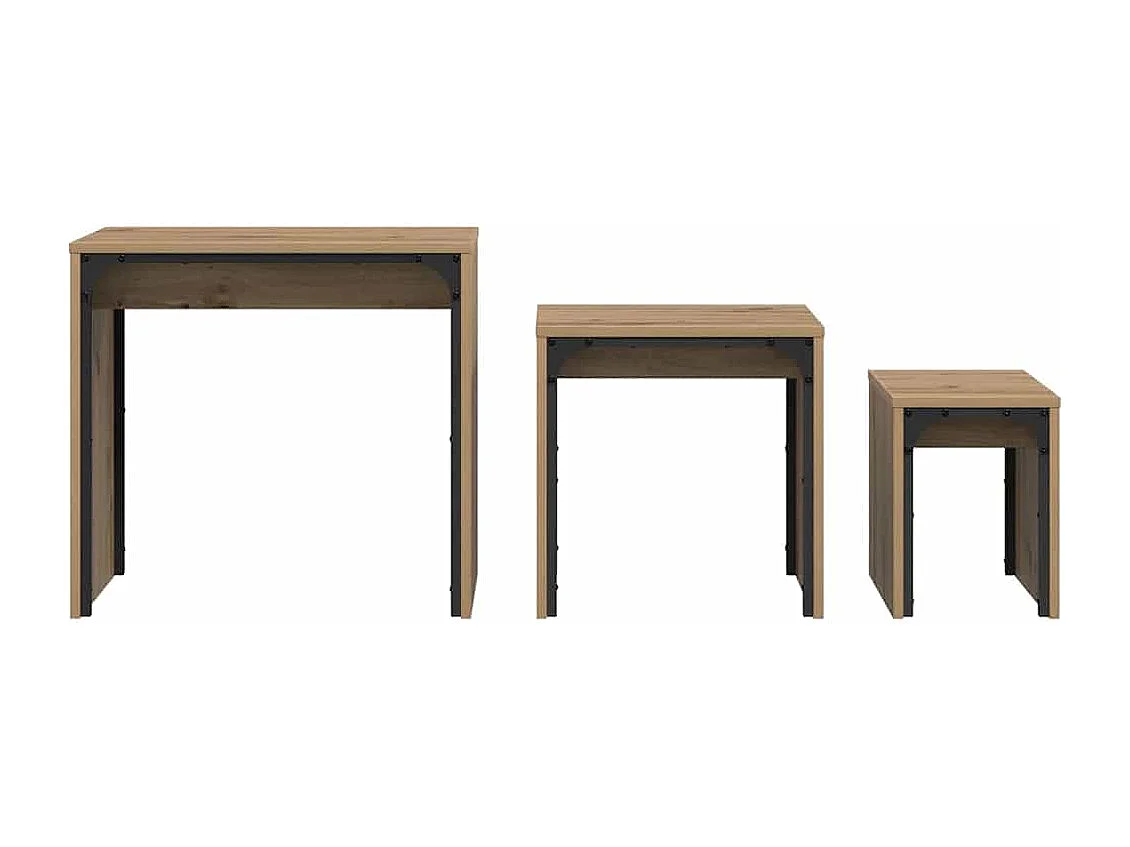 Table basse gigogne 3 pièces chêne artisanal 60 x 35 x 56 cm