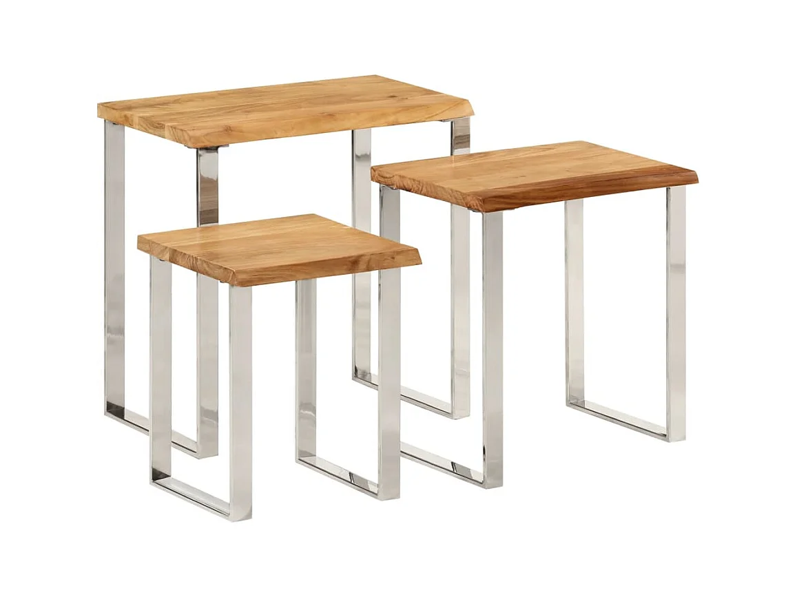 Tables gigognes 3 pièces avec bord vivant bois massif d'acacia