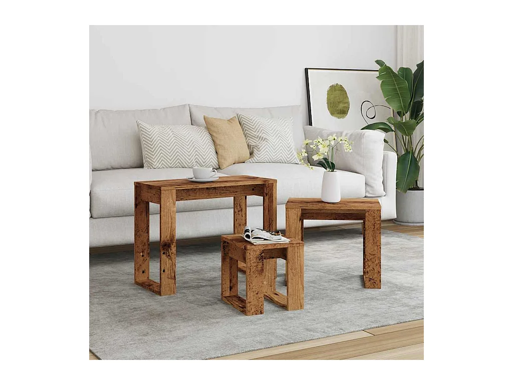 Tables gigognes 3 pièces vieux bois bois d'ingénierie
