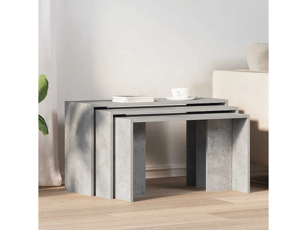 Tables gigognes 3 pièces gris béton bois d'ingénierie