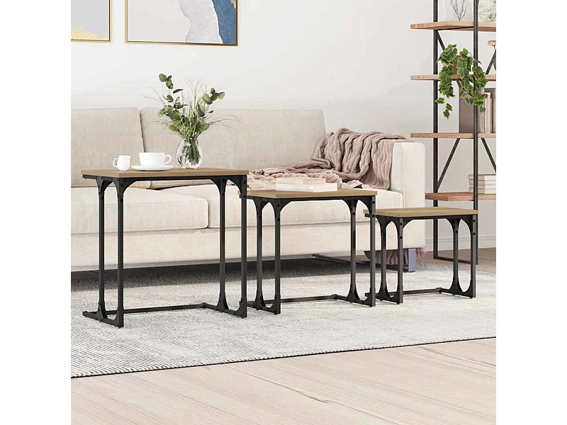 Table basse gigogne 3 pièces chêne artisanal 50.5 x 35 x 53 cm