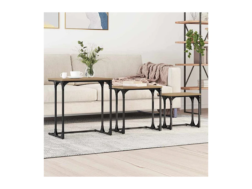 Table basse gigogne 3 pièces chêne artisanal 50.5 x 35 x 53 cm