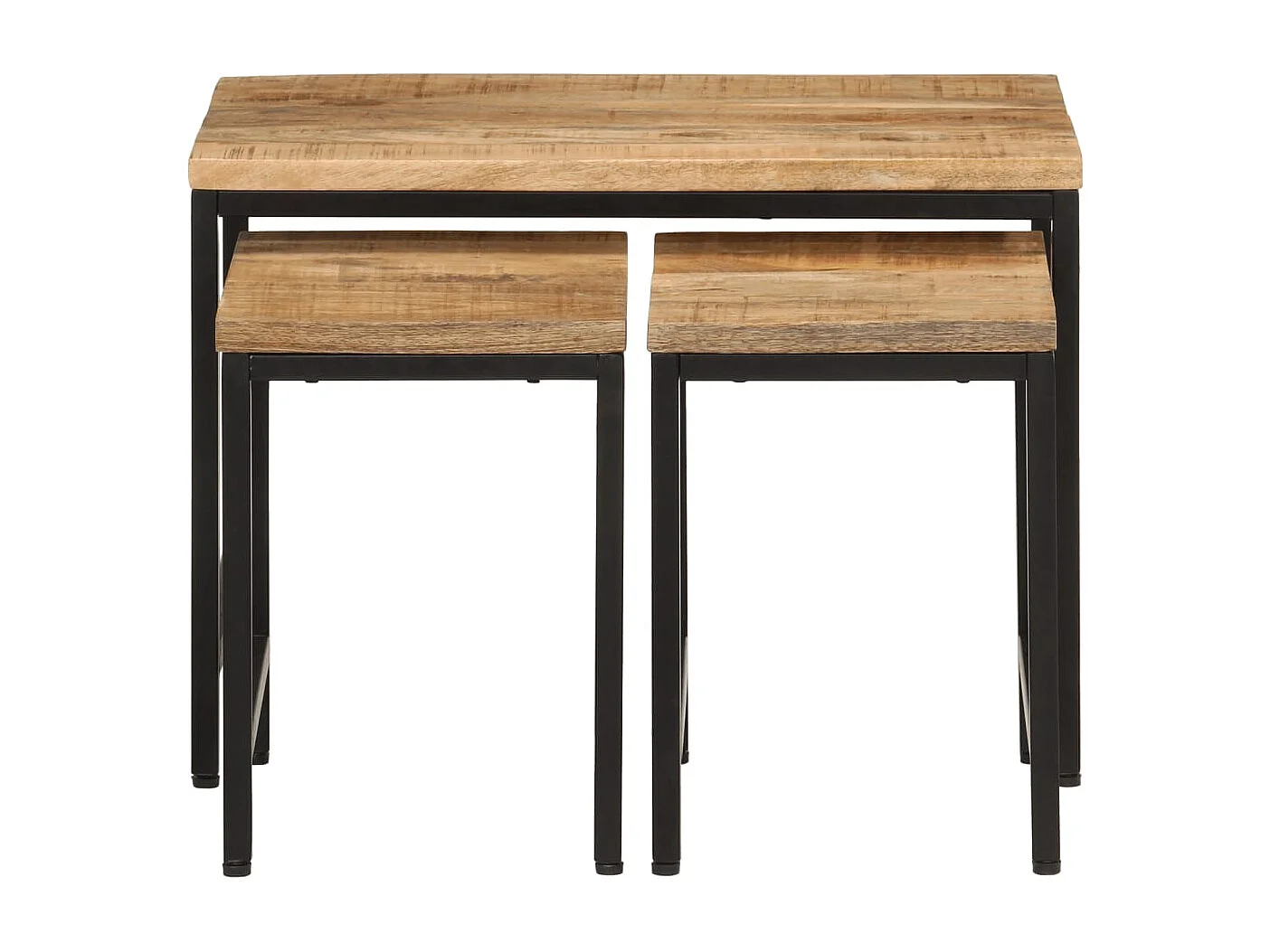 Tables basses gigognes 3 pièces bois de manguier massif brut et fer