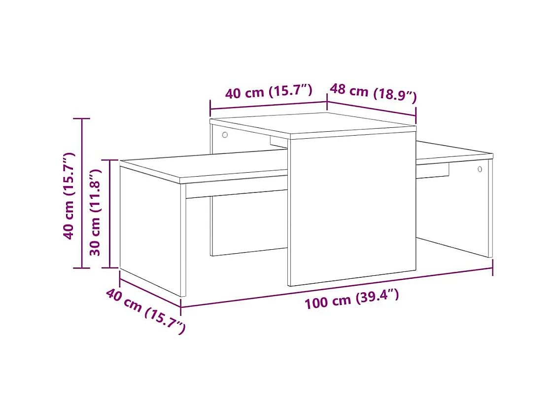 Tables gigognes Chêne noir 100 x 48 x 40 cm Bois d'ingénierie