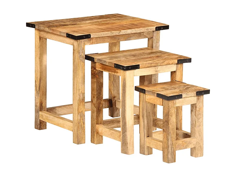 Bijzettafeltjesset 3 st massief ruw mangohout