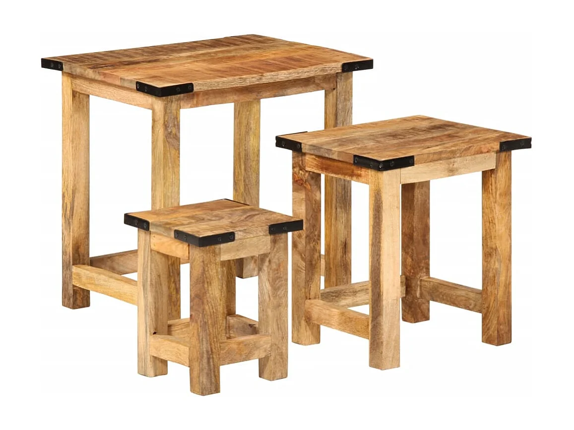 Tables d'appoint gigognes 3 pièces bois de manguier massif brut