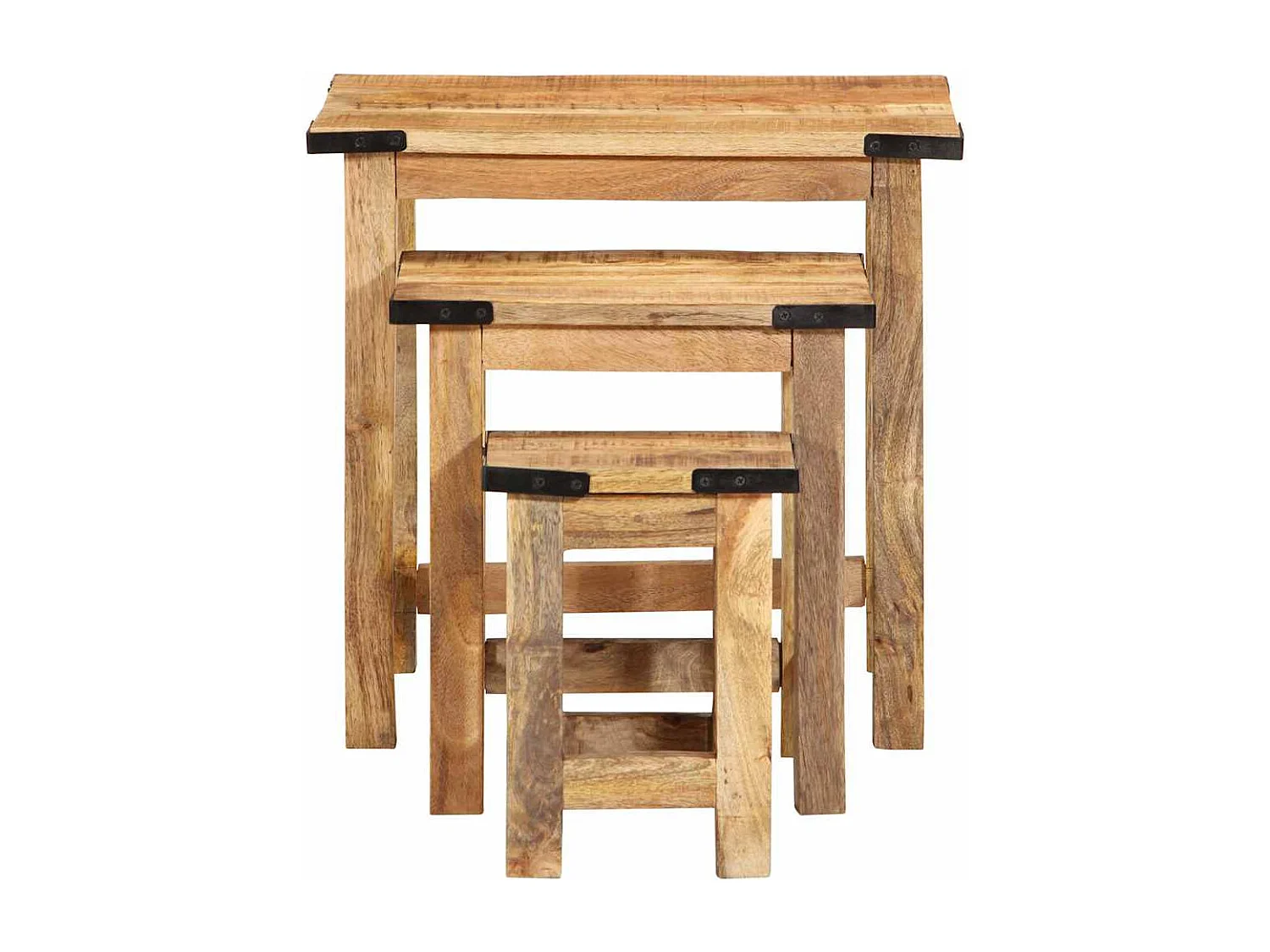 Tables d'appoint gigognes 3 pièces bois de manguier massif brut