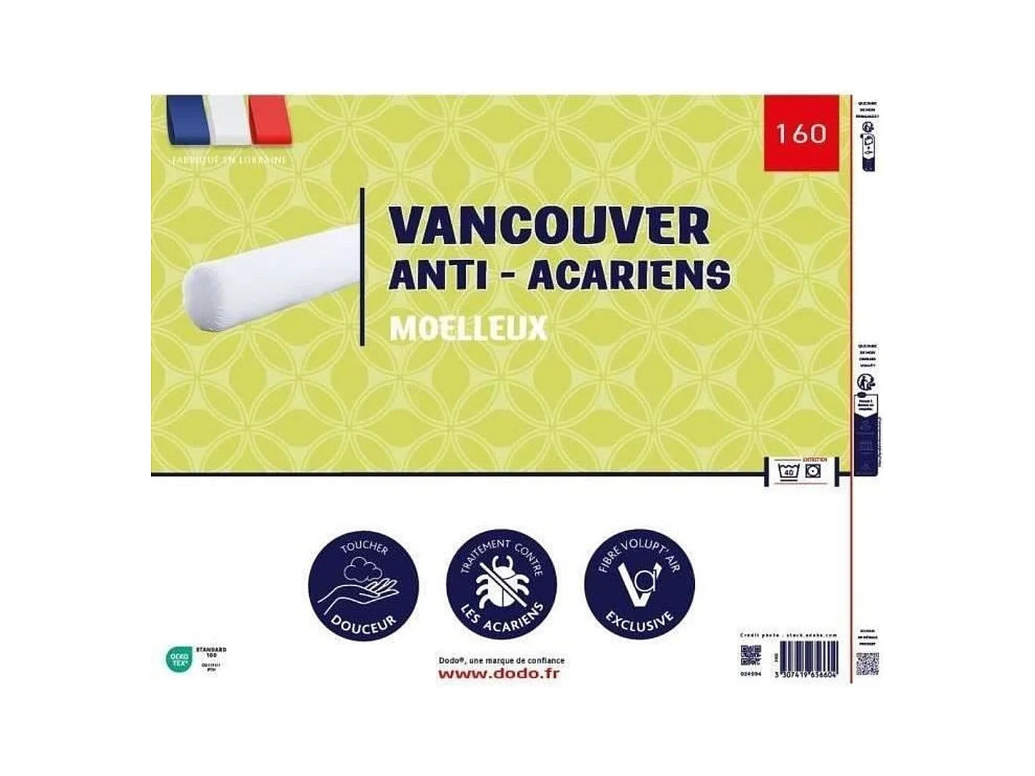 Traversin VANCOUVER 160 cm - anti-acariens - 100% Polyester