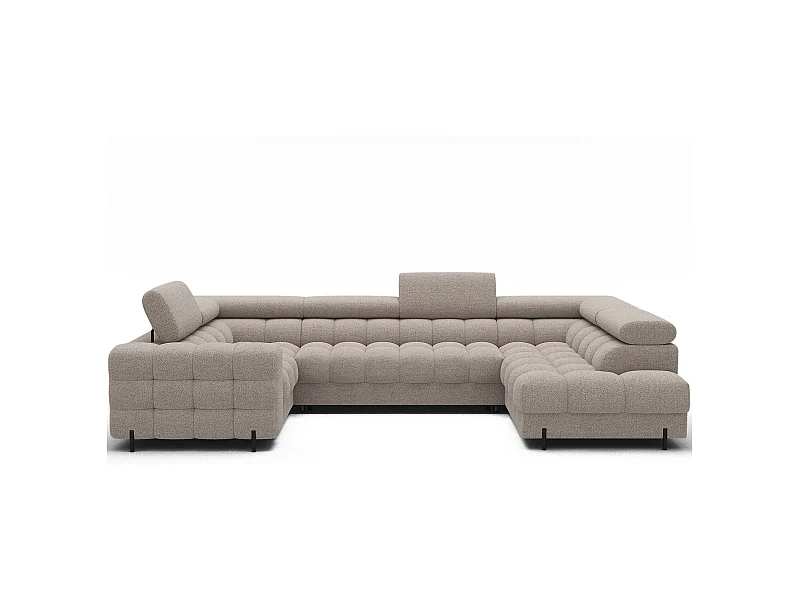 Grand canapé en U en tissu KARBON – Avec fonction lit et coffre-Beige-Méridienne A droite